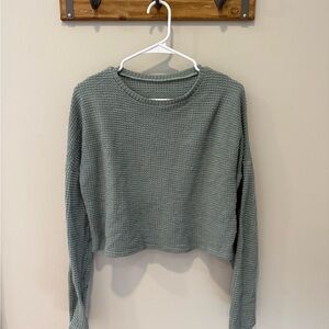 Green Waffle Knit Long Sleeve Top